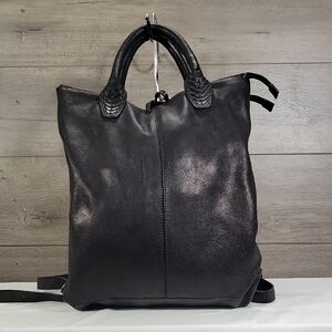 Free People Black Leather Tote-Style Backpack